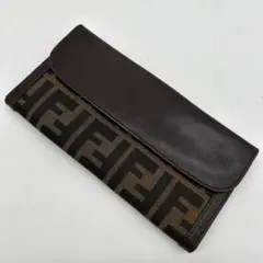 【美品】フェンディ ズッカ 二つ折り財布 長財布 レザー キャンバス ブラウン