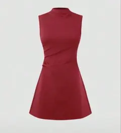 ハイネック ノースリーブ ワンピース レッド Sサイズ