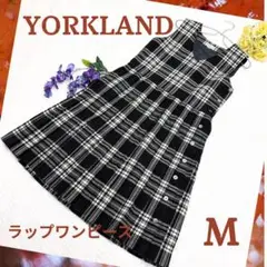 ヨークランドYORKLAND ウール チェック ラップワンピース ジャンスカ M