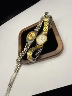 腕時計 2点 コンビカラー ゴールド×シルバー クォーツ ブレスウォッチ A15