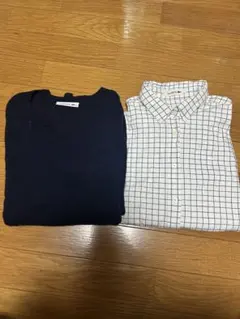 LACOSTE ニットセーター ネイビー、シャツセットコーデセット⭐︎
