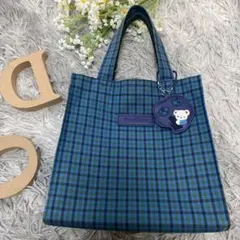 ファミリア★ 美品　トートバッグ　ハンドバッグ　緑チェック　チャーム付き