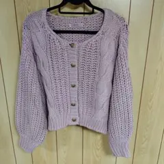NICE CLAUP 薄ピンクケーブル編み カーディガンサイズフリー　M-121