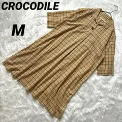 【クロコダイル】 チェック柄 ワンピース 美品 ベージュ 半袖 シャツワンピース