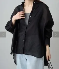 PUAL CE CIN ラミーオーバーシャツブラウス 黒