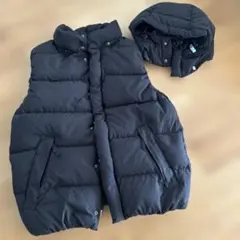 ナノユニバース、西川ダウン、ブラック、ダウンベスト フード付き Mサイズ