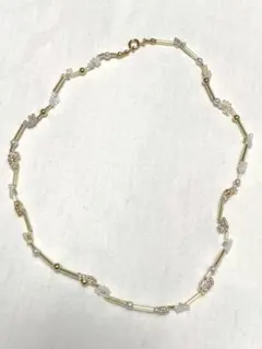 ハンドメイド　ビーズネックレス　花ゴールド　韓国