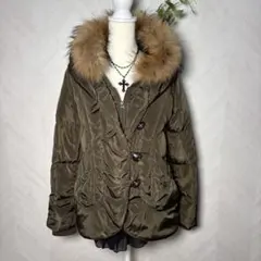 グランジy2k平成ギミック　光沢チャイニーズラクーンファーダウンジャケット