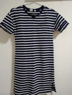 【美品】GAP KIDS ボーダー 半袖ワンピースネイビー 130cmサイズ
