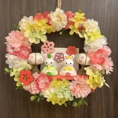 ひな祭り ウサギのフラワーリース