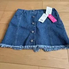ピンクラテ　デニム フリンジスカート ボタン付き　160