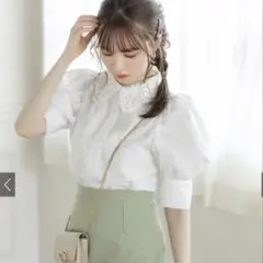 GRL レース襟パワーショルダーブラウス[al49] オフホワイト　Mサイズ