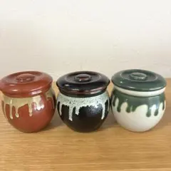 陶器製 漬物容器 3個セット 蓋付き 小鉢のサムネイル