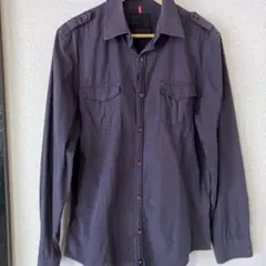 Rブランド ダークパープル ストライプシャツ