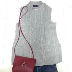 ポロラルフローレン ニット ベスト 【洗える】 コットン アラン模様 グレー M