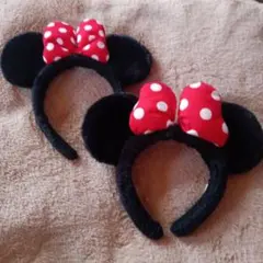 ディズニーミニー赤白水玉リボン親子お揃いカチューシャセット