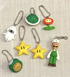 【マリオ】キーホルダー 7個(スター・ゲッソー・ルイージ・こうら・1UPキノコ)