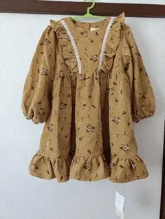 花柄長袖ワンピース マスタード 女の子110