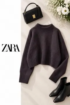 ZARA ザラ ニット セーター モックネック チャコールグレー ゆったり M