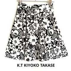 【美品】K.T キヨコタカセ 花柄 フレアスカート 7 S モノトーン 白黒のサムネイル
