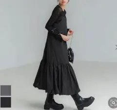 立体感のあるシルエットのふんわりボリュームバルーンキャミソールロングワンピース