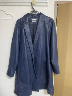 【カナダ古着】ネイビー レザー ロングコート