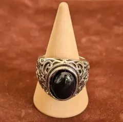 ビンテージ風リング オニキス 黒石付き サイズフリー 15号〜22号前後