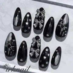 249オーダーネイルチップ　y2k　シズニルック　韓国　黒　星　ゴテゴテ