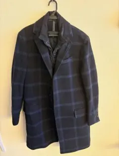 トミーヒルフィガー　ネイビー チェック柄 チェスターコートL