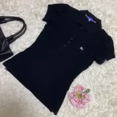 美品　バーバリーブルーレーベル　半袖ポロシャツ　黒　ワンポイントロゴ　38 M