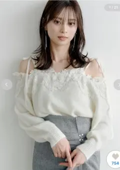 SNIDEL レーストリミングオフショルプルオーバー