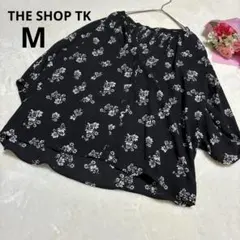 THE SHOP TK スキッパー花柄八分袖ブラウスシャツ 黒 ブラック M