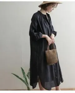 【美品】アーバンリサーチドアーズ ギャザーリネン ワンピース ネイビー