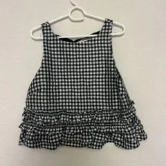 GANNI ギンガムチェック ペプラム ノースリーブ トップス フリル ブラウスのサムネイル