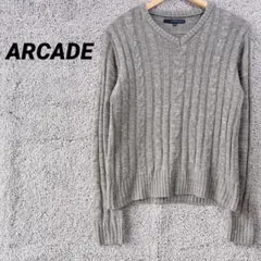 3181 アーケード　長袖ニット　セーター　トップス　グレー　Ｖネック　無地　M