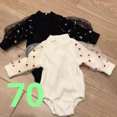 袖チュールロンパース 2点セット　双子　バースデイ