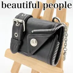 beautiful people ライダース レザー 二つ折り財布 ブラックのサムネイル