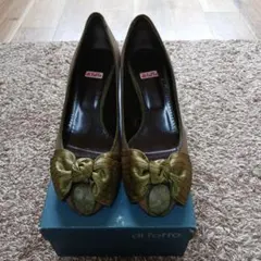 トレトレ　di fofo リボン付きオープントゥパンプス　緑　38