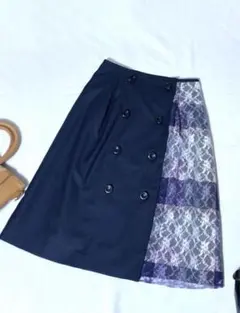 クレストブリッジブルーレーベルおしゃれチェックレース切り替えスカート