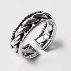 編み込み 指輪 メキシカンリング フリーサイズ シルバーメッキ 925刻印あり