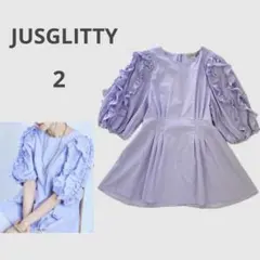 JUSGLITTY フリルスリーブブラウス ペプラム 半袖 ライトパープル Mのサムネイル