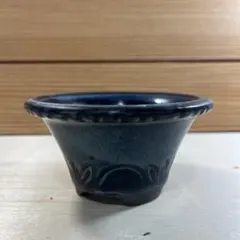 陶翠　青色 円形植木鉢 高さ約6.5cm