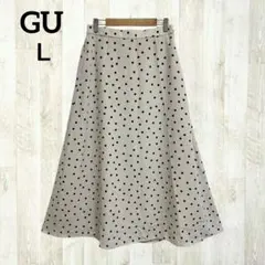 GU ロング フレアスカート L ホワイト 白 ドット きれいめ 大人可愛い
