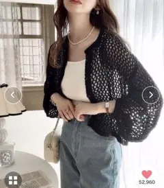 moment + ゆるメッシュ透かし編みクルーネックニットカーディガン