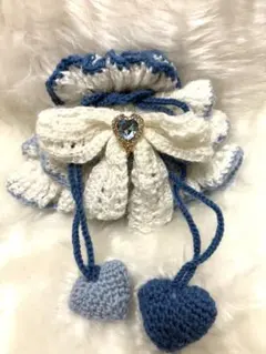 フリルリボンハートポーチ かぎ編み 編み物 巾着