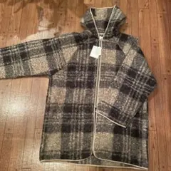 フード付きチェック柄コート