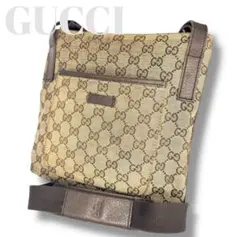 GUCCI グッチ ショルダーバッグ GGキャンバス レザー 革ロゴ 革パット