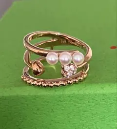 k18ピンキーリング パール、ダイヤモンド