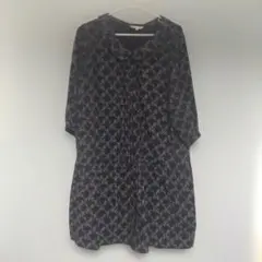 ネイビー 小花柄 七分袖 ワンピース 4L