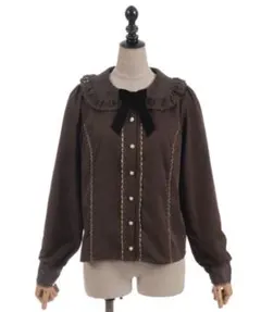 axes femme Chalmiereチョコレート柄衿ブラウス（茶）のサムネイル